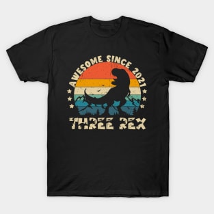 Kids Three Rex 3rd Birthday Third Dinosaur 3 Year Old T-Shirt